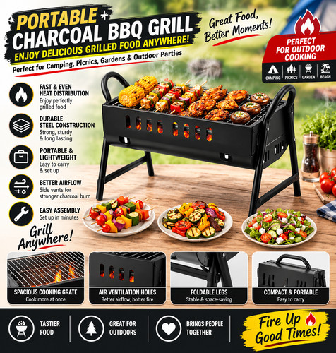Portable charcoal barbecue - charcoal,